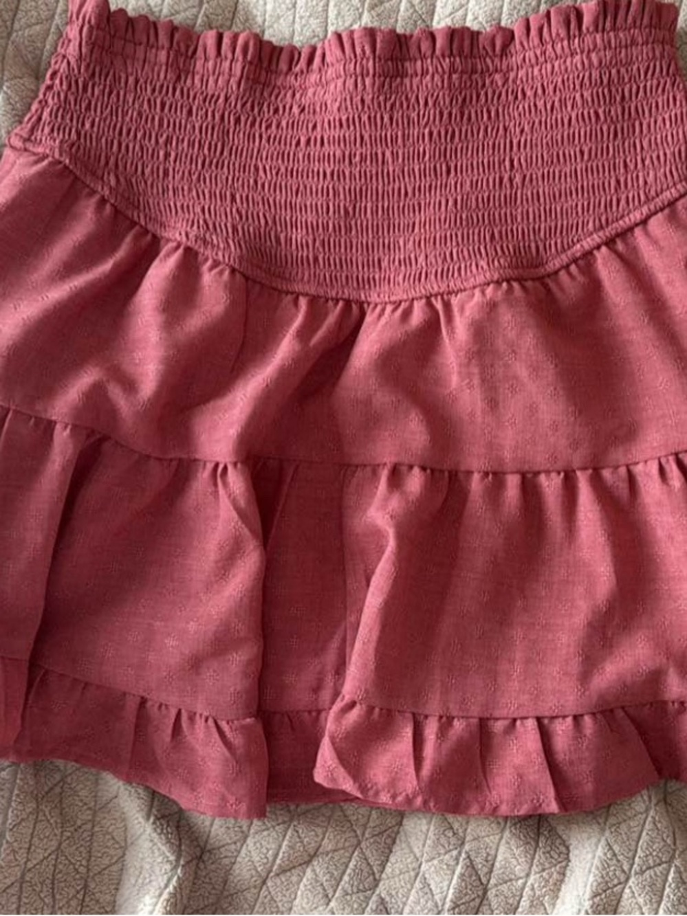 Francesca's Collections Dusty Rose Tiered Smocked Mini Skirt